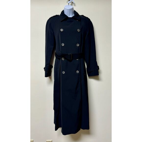 ANNE KLEIN Classic Black Belted Trench Coat, Sz S - Picture 2 of 14